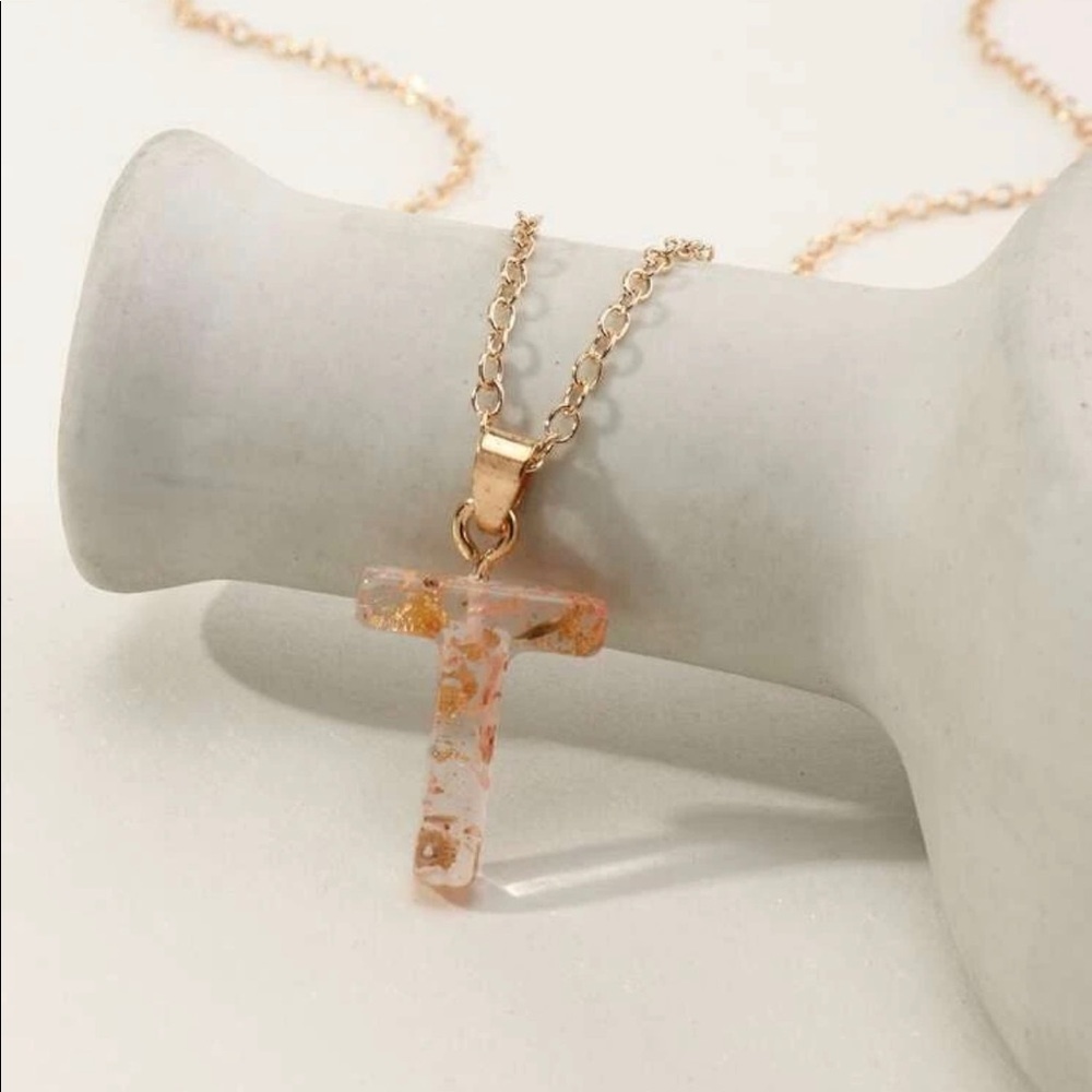 Resin Gold Foil Letter T Necklace